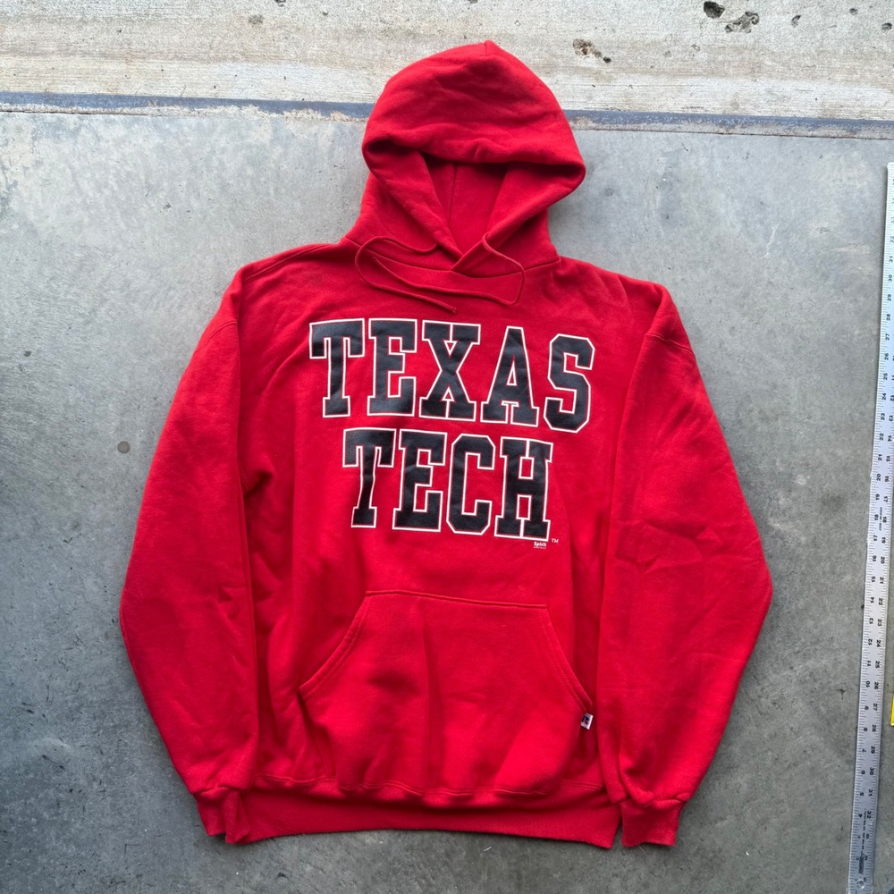 Vintage Russell Athletic Texas Tech Hoodie Red XL USA Collegiate Sweatshirt - Picture 1 of 8